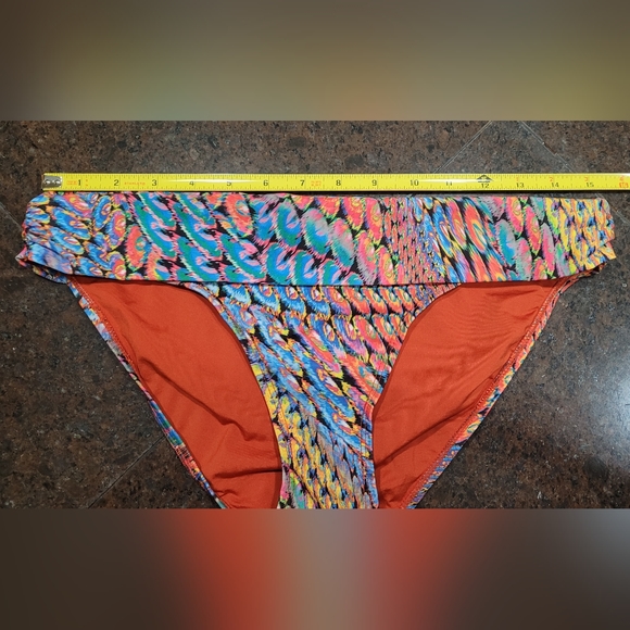 Medium PILYQ Peacock Pattern Bikini Bottoms Multicolor Orange Blue Pink - Picture 6 of 7